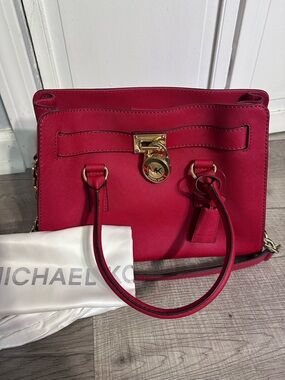 Michael Kors Red Saffiano Leather Satchel with Gold Hardware